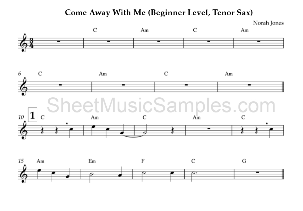 Come Away With Me (Beginner Level, Tenor Sax)