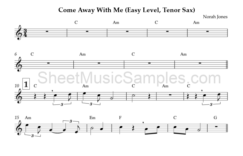 Come Away With Me (Easy Level, Tenor Sax)