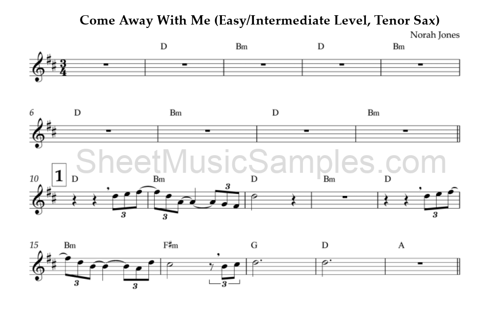 Come Away With Me (Easy/Intermediate Level, Tenor Sax)