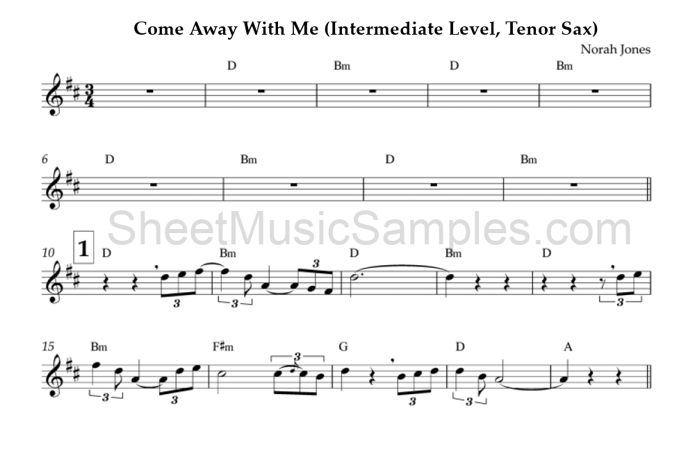 Come Away With Me (Intermediate Level, Tenor Sax)