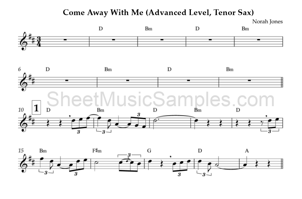 Come Away With Me (Advanced Level, Tenor Sax)