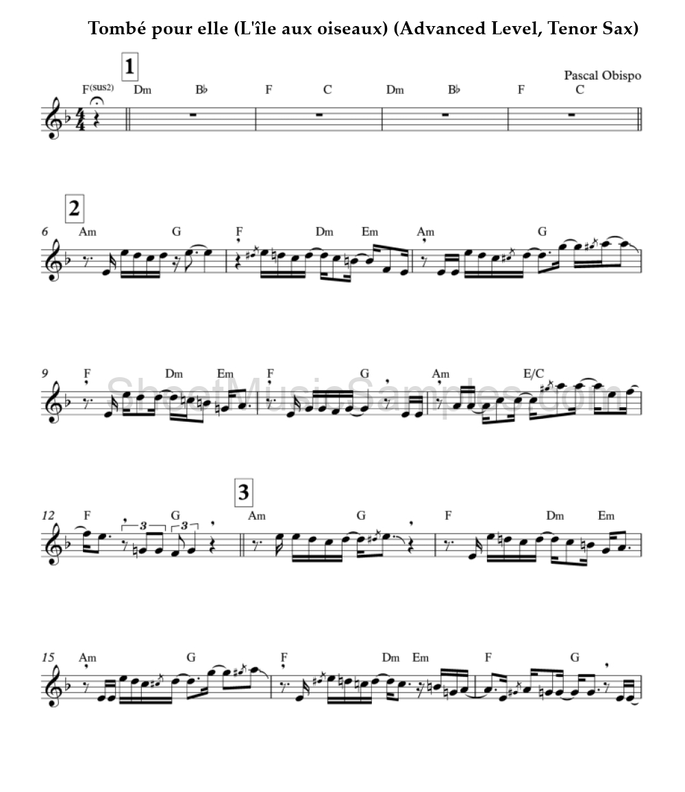 Tombé pour elle (L'île aux oiseaux) (Advanced Level, Tenor Sax)