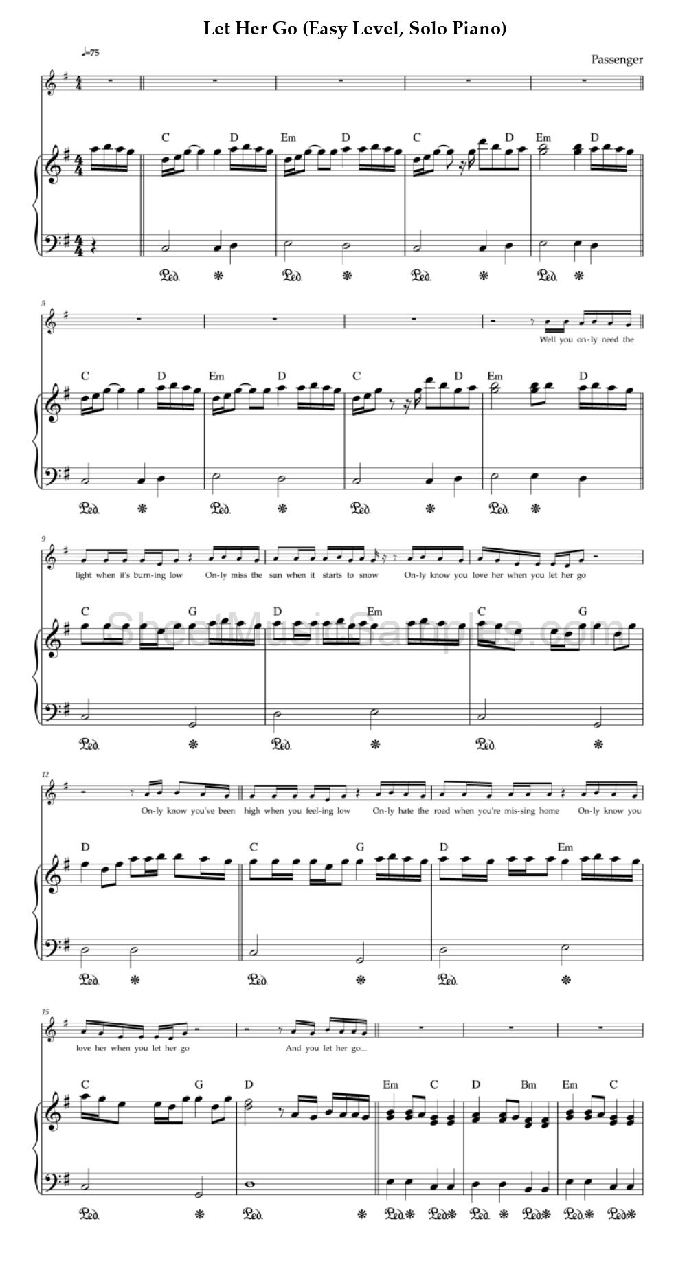 Let Her Go (Easy Level, Solo Piano)