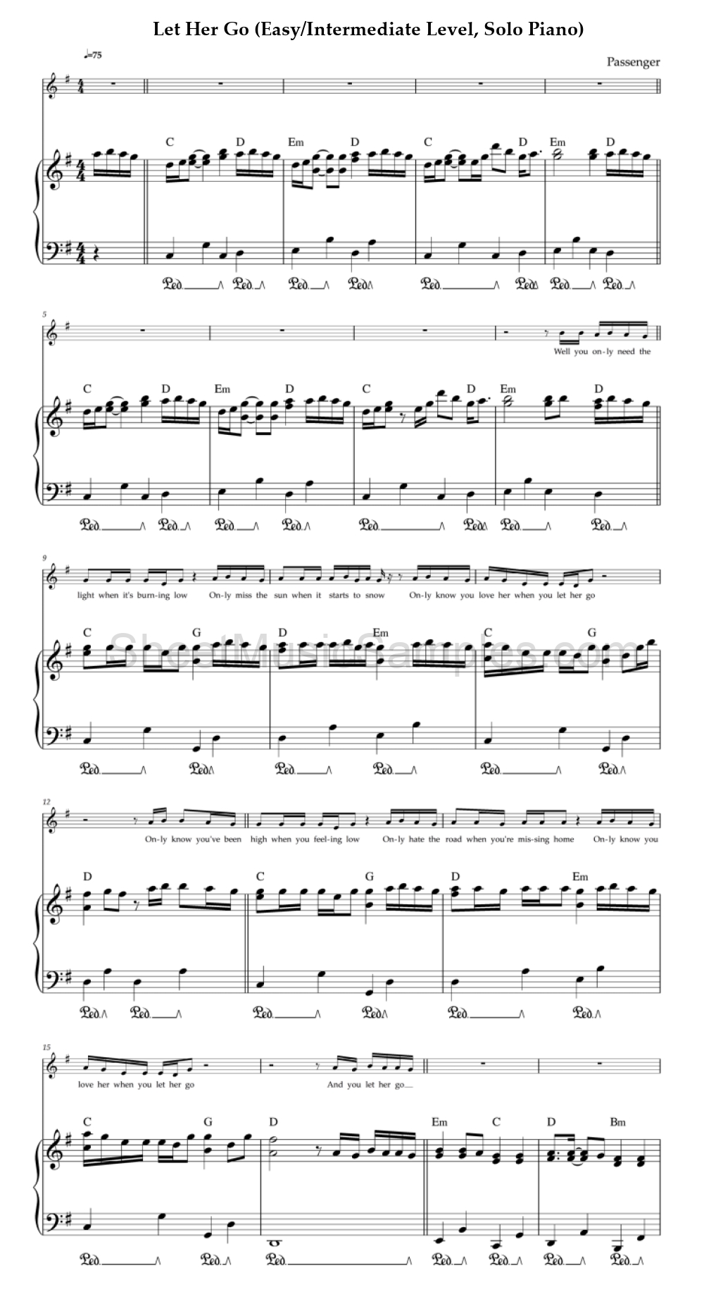 Let Her Go (Easy/Intermediate Level, Solo Piano)