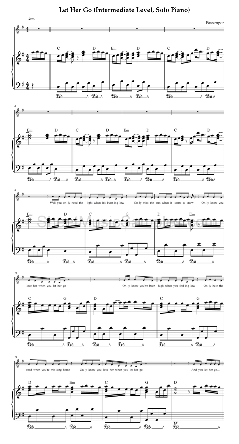 Let Her Go (Intermediate Level, Solo Piano)