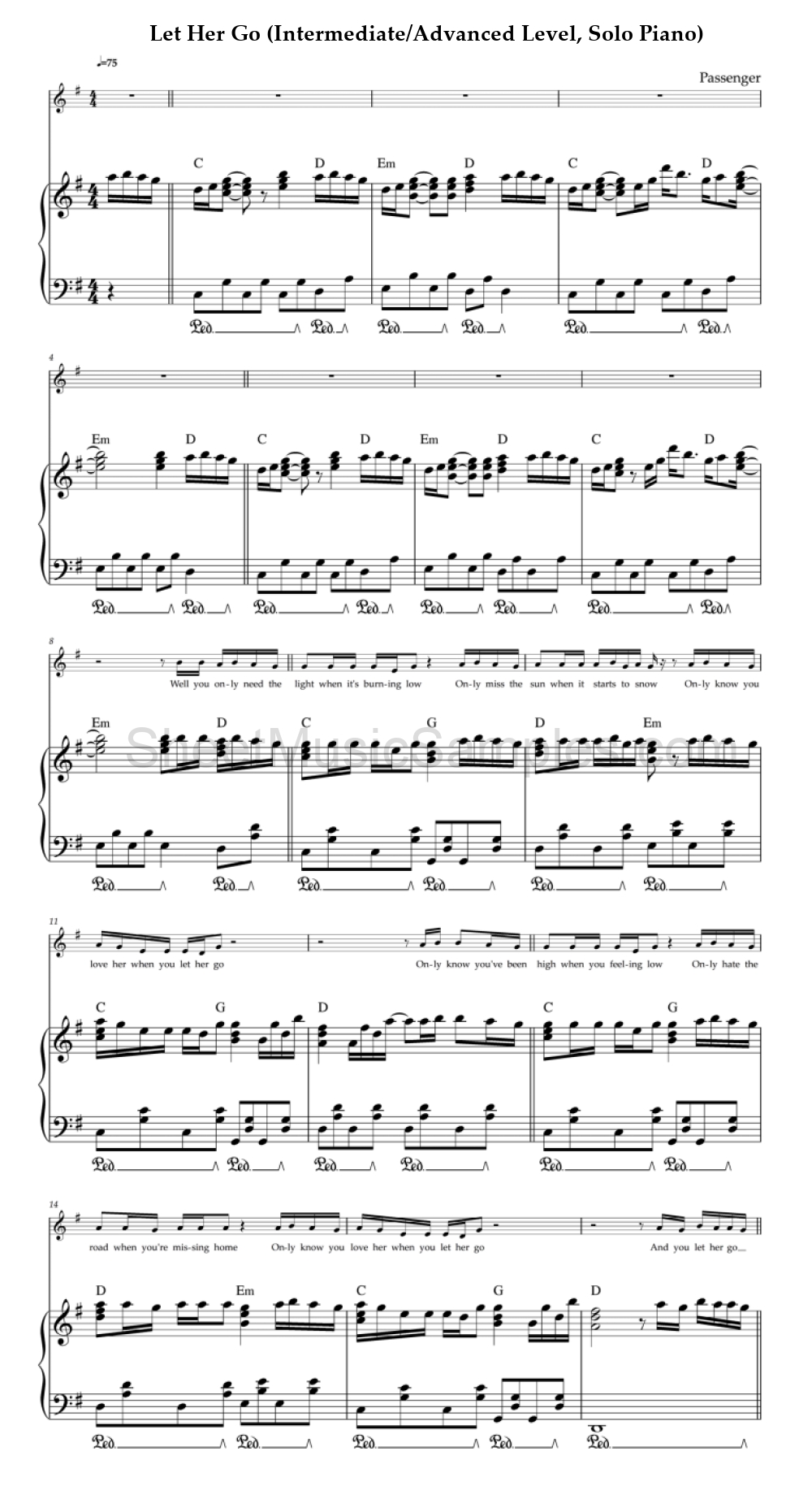 Let Her Go (Intermediate/Advanced Level, Solo Piano)