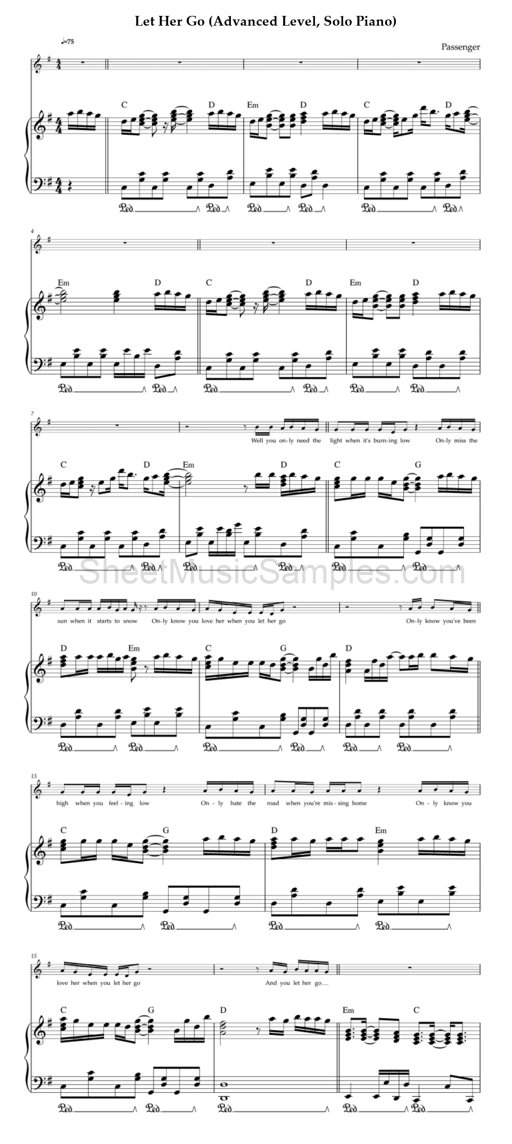 Let Her Go (Advanced Level, Solo Piano)