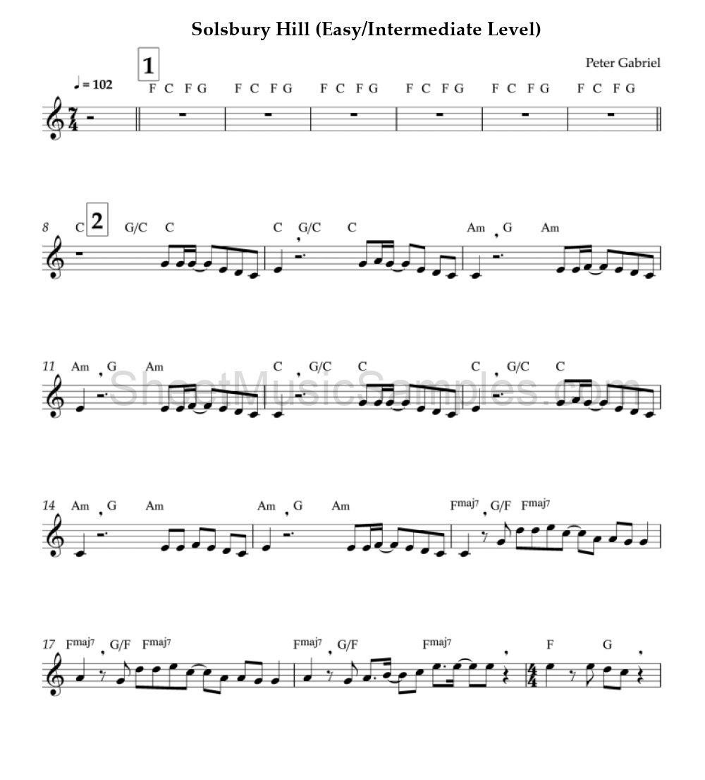 Solsbury Hill (Easy/Intermediate Level)