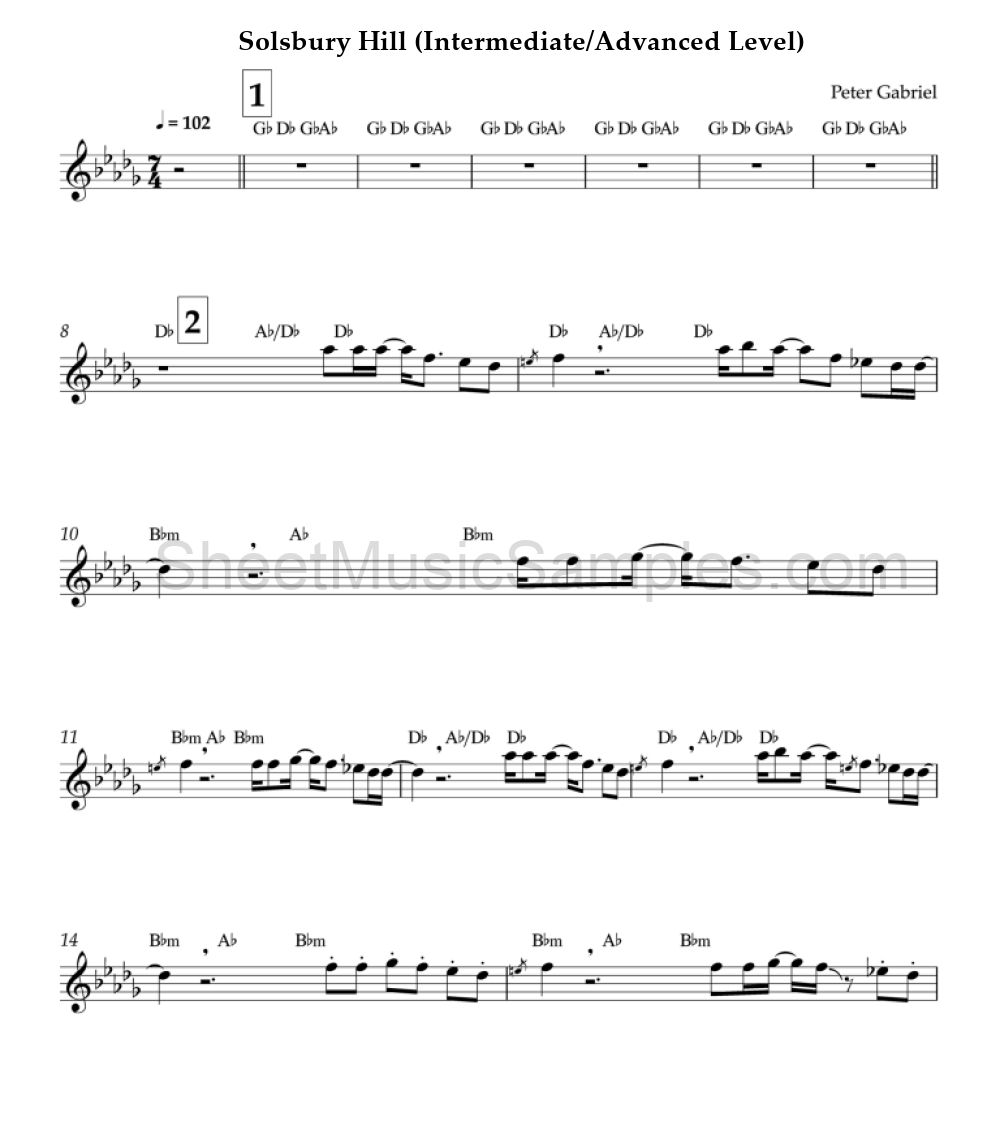 Solsbury Hill (Intermediate/Advanced Level)