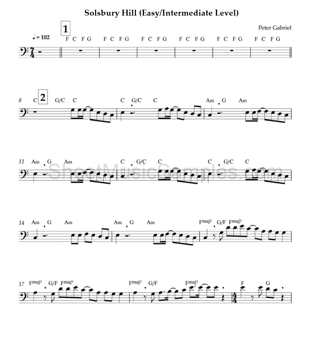 Solsbury Hill (Easy/Intermediate Level)