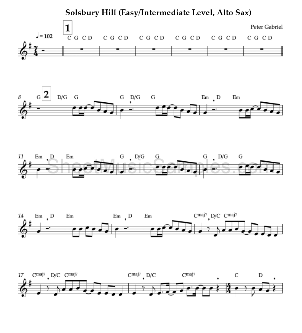 Solsbury Hill (Easy/Intermediate Level, Alto Sax)