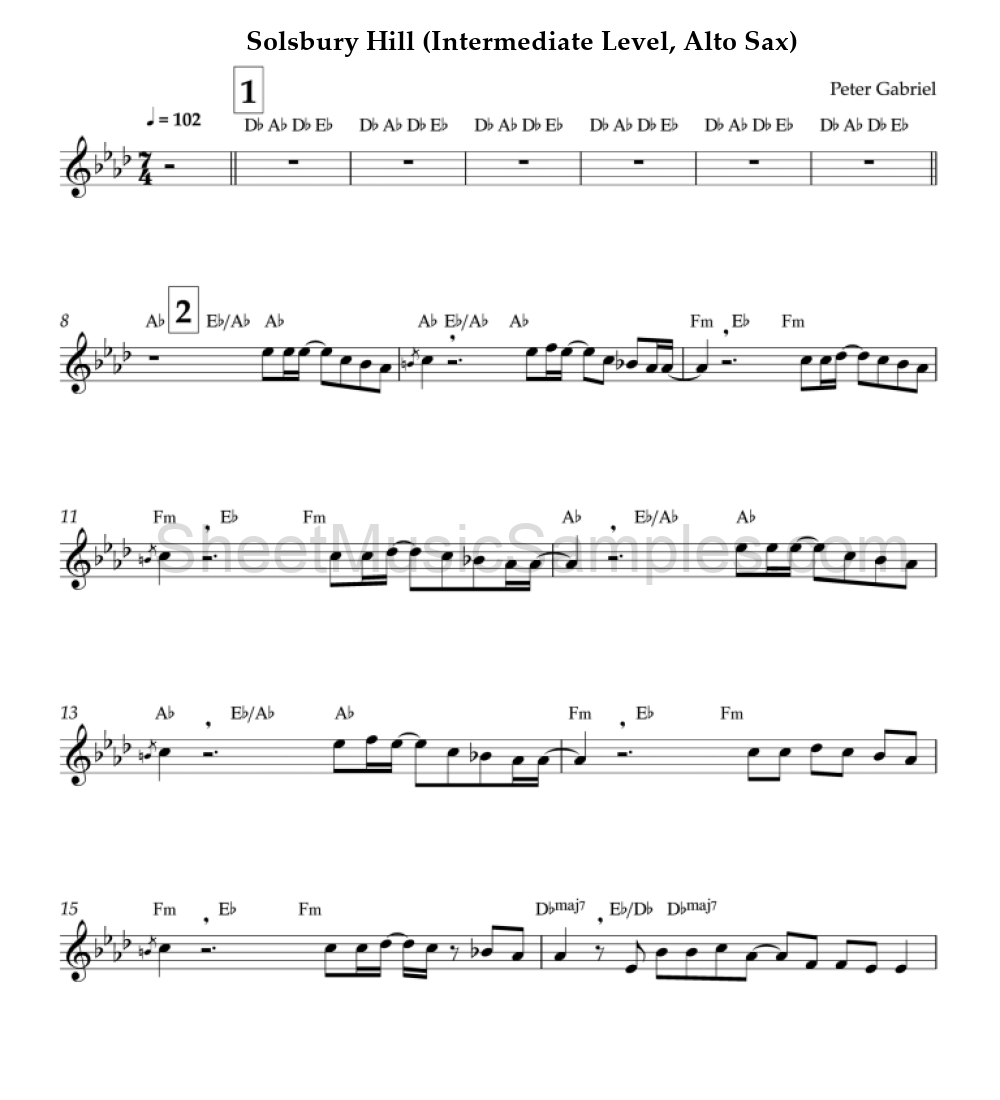 Solsbury Hill (Intermediate Level, Alto Sax)