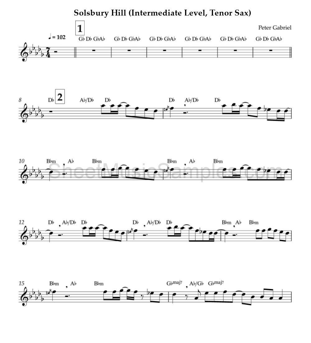 Solsbury Hill (Intermediate Level, Tenor Sax)