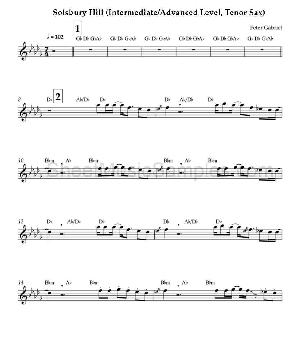 Solsbury Hill (Intermediate/Advanced Level, Tenor Sax)