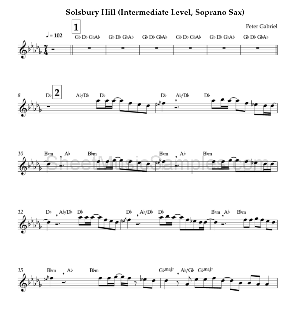 Solsbury Hill (Intermediate Level, Soprano Sax)