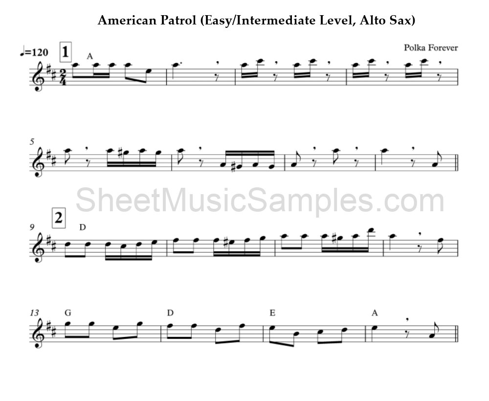 American Patrol (Easy/Intermediate Level, Alto Sax)