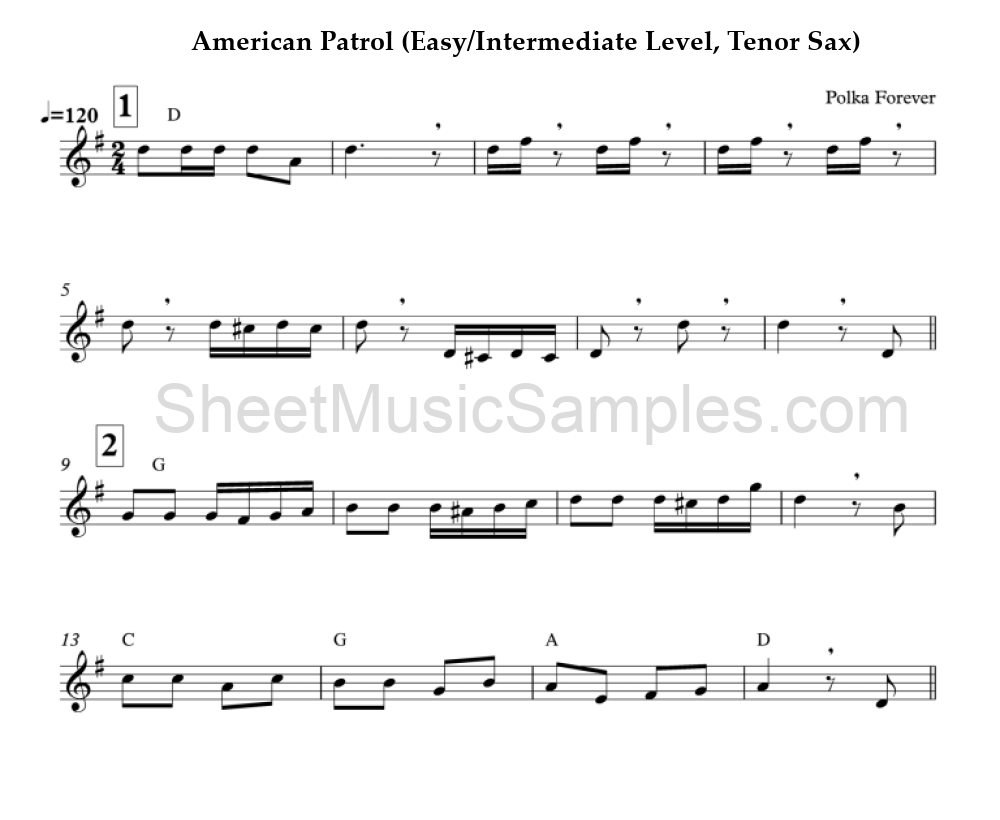 American Patrol (Easy/Intermediate Level, Tenor Sax)