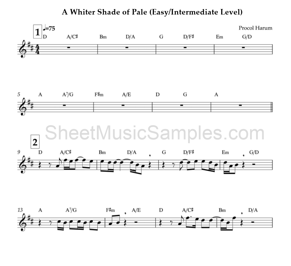 A Whiter Shade of Pale (Easy/Intermediate Level)