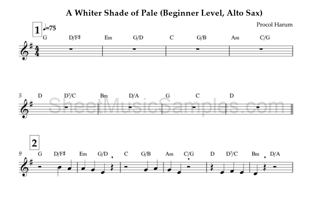 A Whiter Shade of Pale (Beginner Level, Alto Sax)