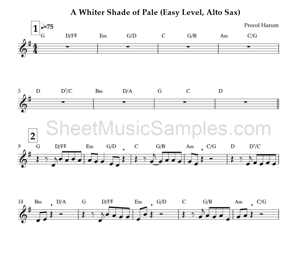 A Whiter Shade of Pale (Easy Level, Alto Sax)