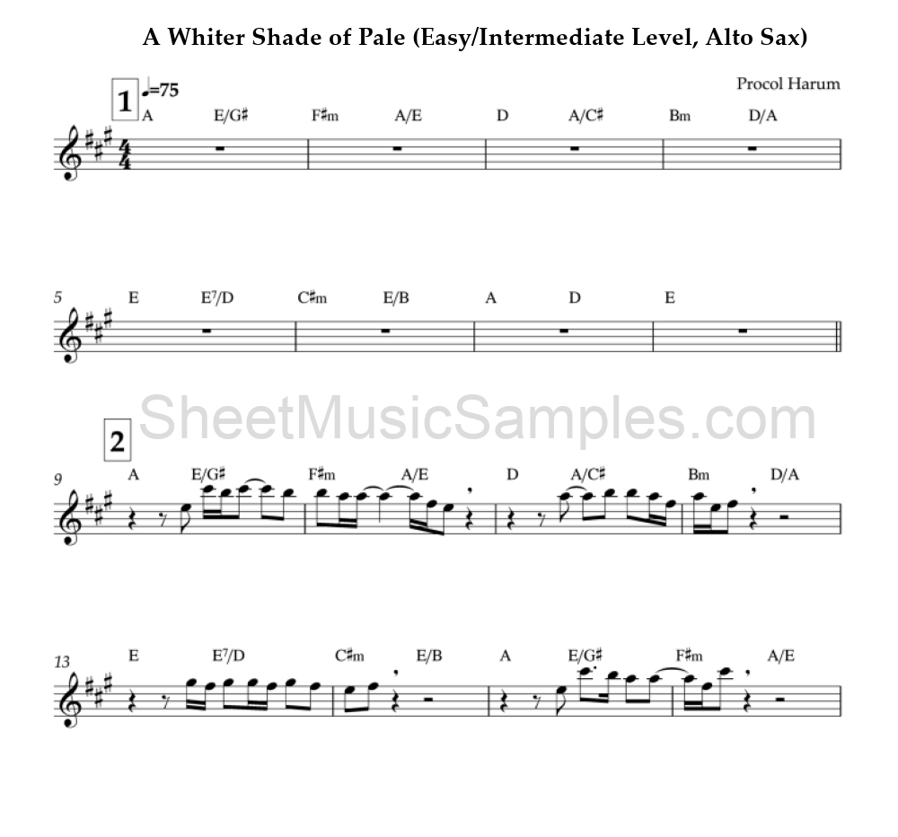 A Whiter Shade of Pale (Easy/Intermediate Level, Alto Sax)