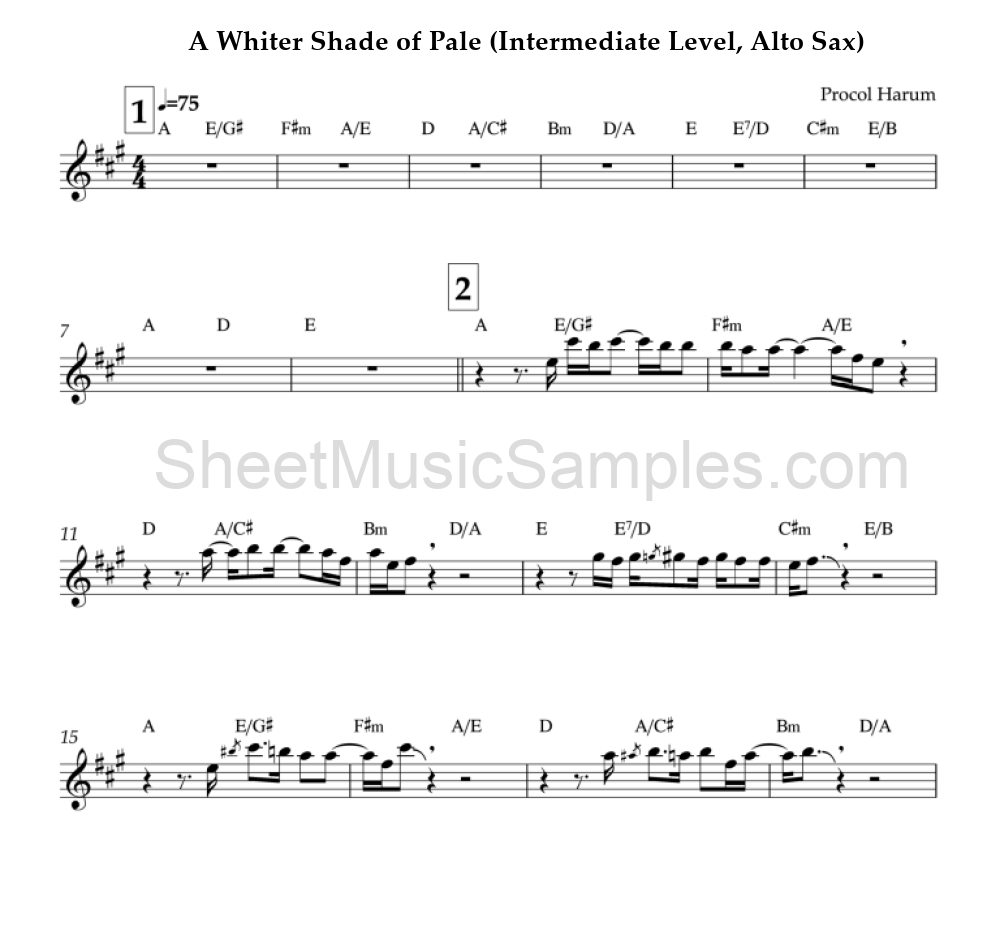 A Whiter Shade of Pale (Intermediate Level, Alto Sax)