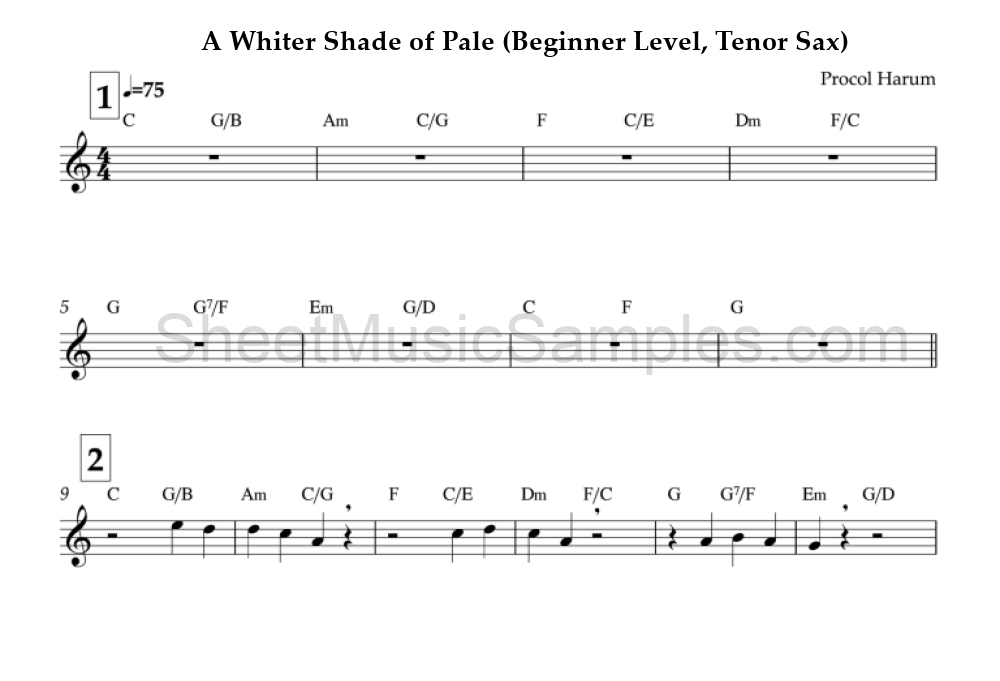 A Whiter Shade of Pale (Beginner Level, Tenor Sax)