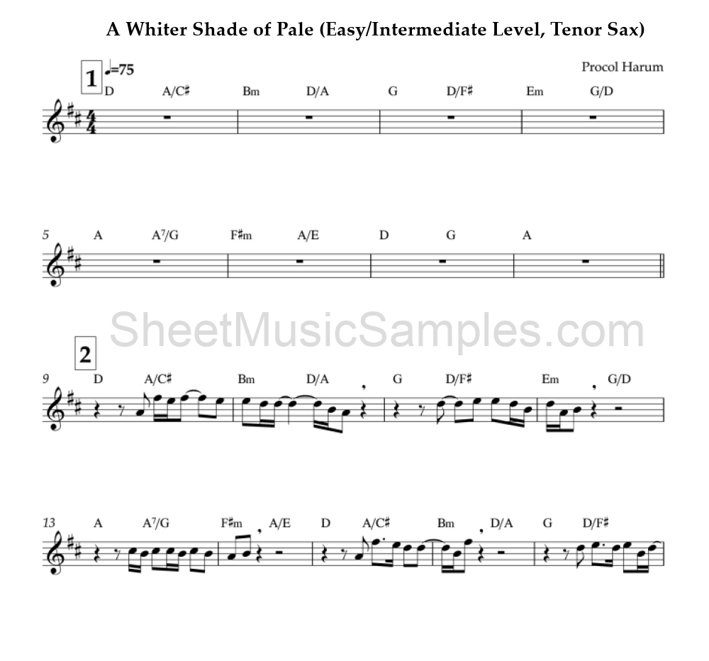 A Whiter Shade of Pale (Easy/Intermediate Level, Tenor Sax)