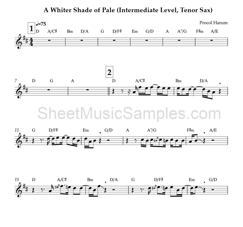 A Whiter Shade of Pale (Intermediate Level, Tenor Sax)