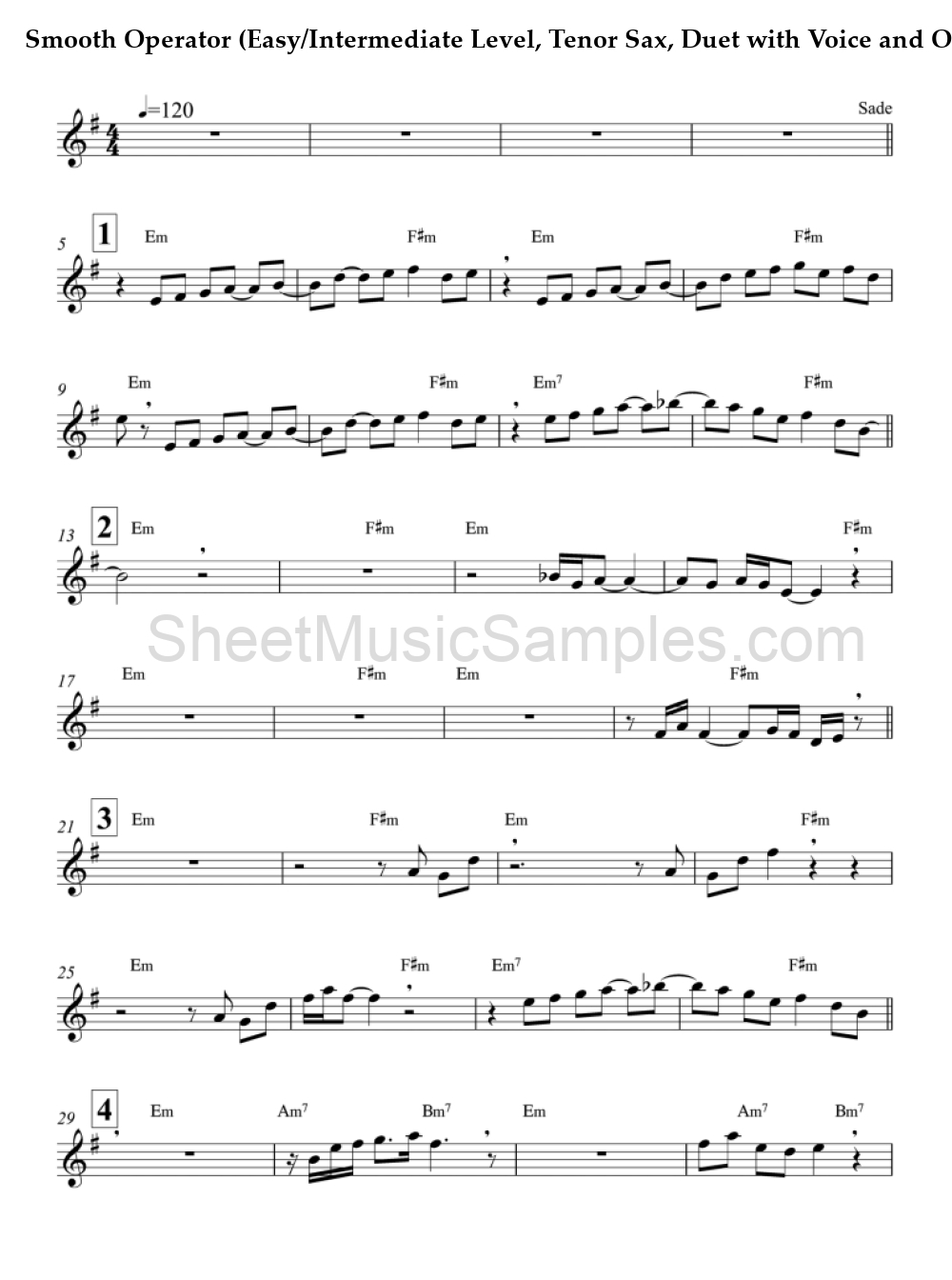 Smooth Operator (Easy/Intermediate Level, Tenor Sax, Duet with Voice and Orch.)