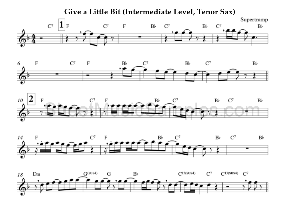 Give a Little Bit (Intermediate Level, Tenor Sax)