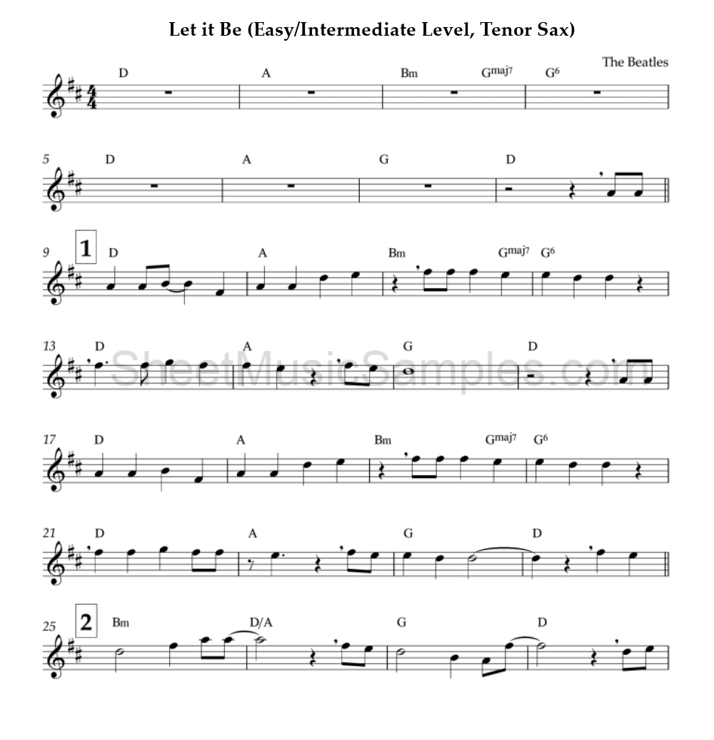 Let it Be (Easy/Intermediate Level, Tenor Sax)