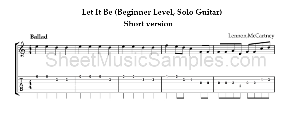 Let It Be (Beginner Level, Solo Guitar) - Short version