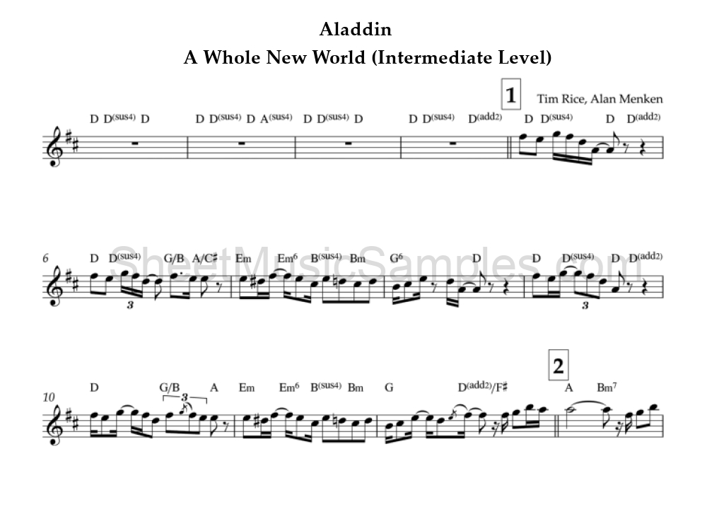 Aladdin - A Whole New World (Intermediate Level)