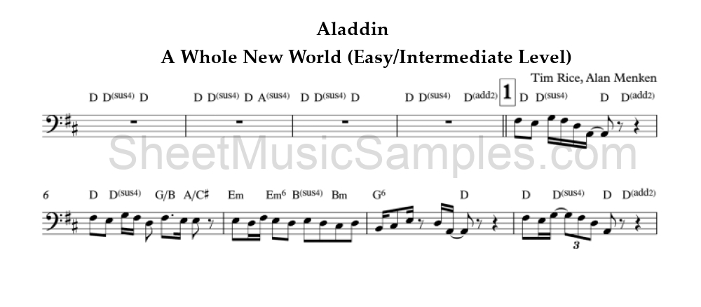 Aladdin - A Whole New World (Easy/Intermediate Level)