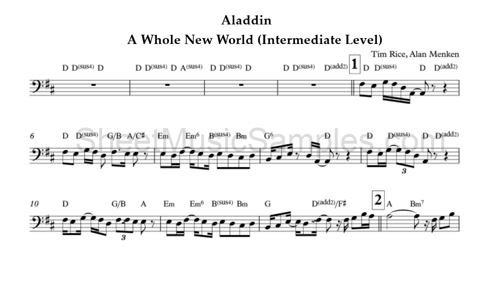 Aladdin - A Whole New World (Intermediate Level)