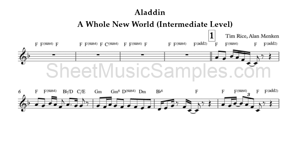 Aladdin - A Whole New World (Intermediate Level)