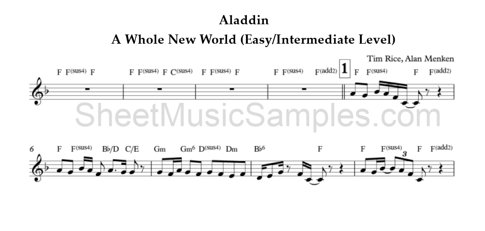 Aladdin - A Whole New World (Easy/Intermediate Level)