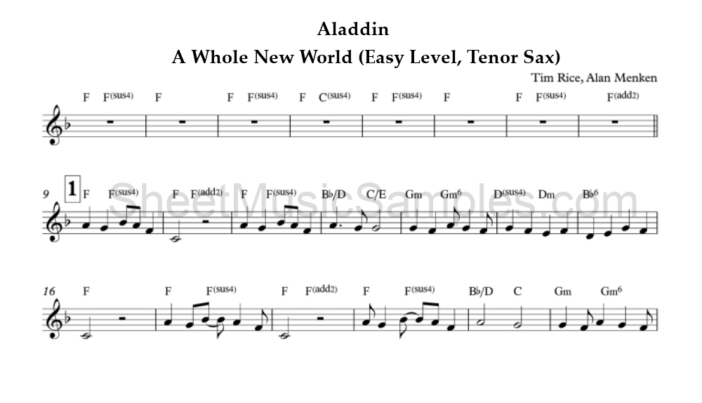 Aladdin - A Whole New World (Easy Level, Tenor Sax)