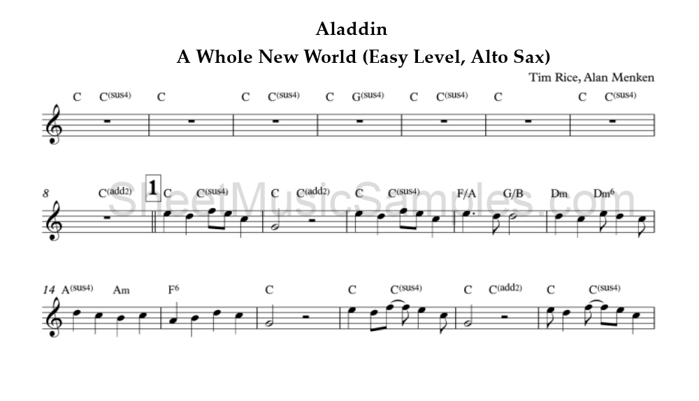 Aladdin - A Whole New World (Easy Level, Alto Sax)