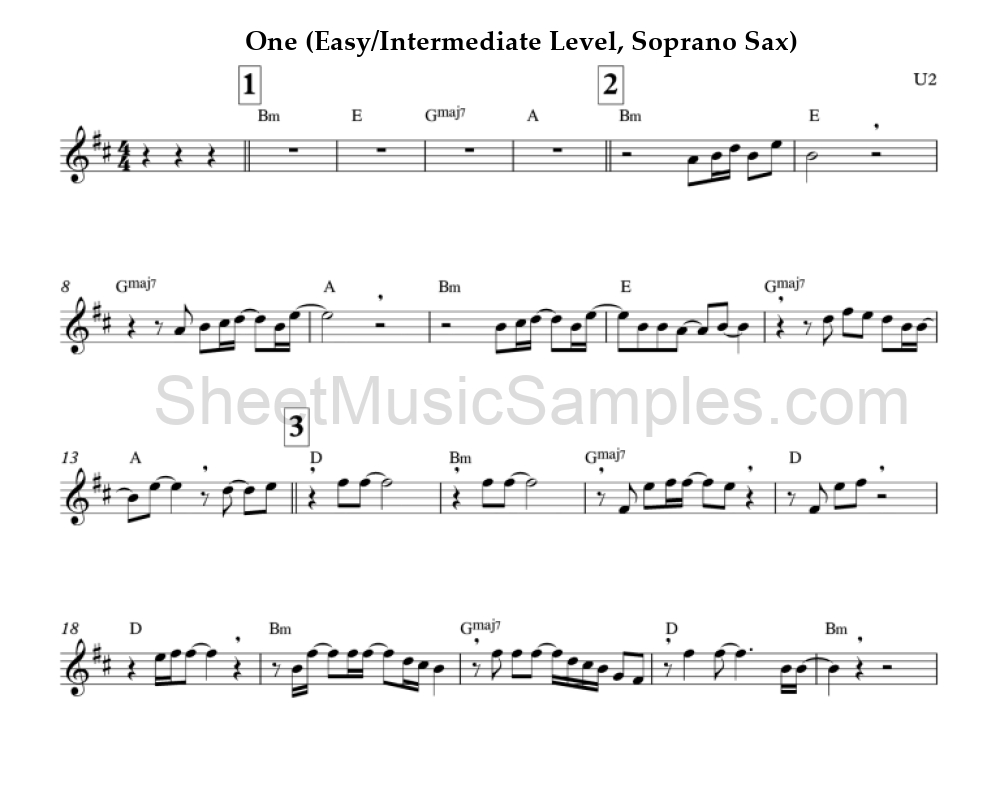 One (Easy/Intermediate Level, Soprano Sax)