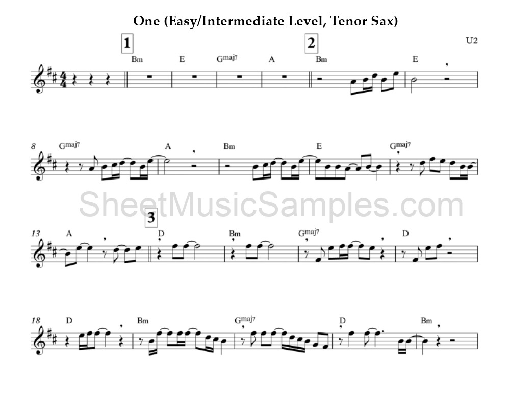 One (Easy/Intermediate Level, Tenor Sax)