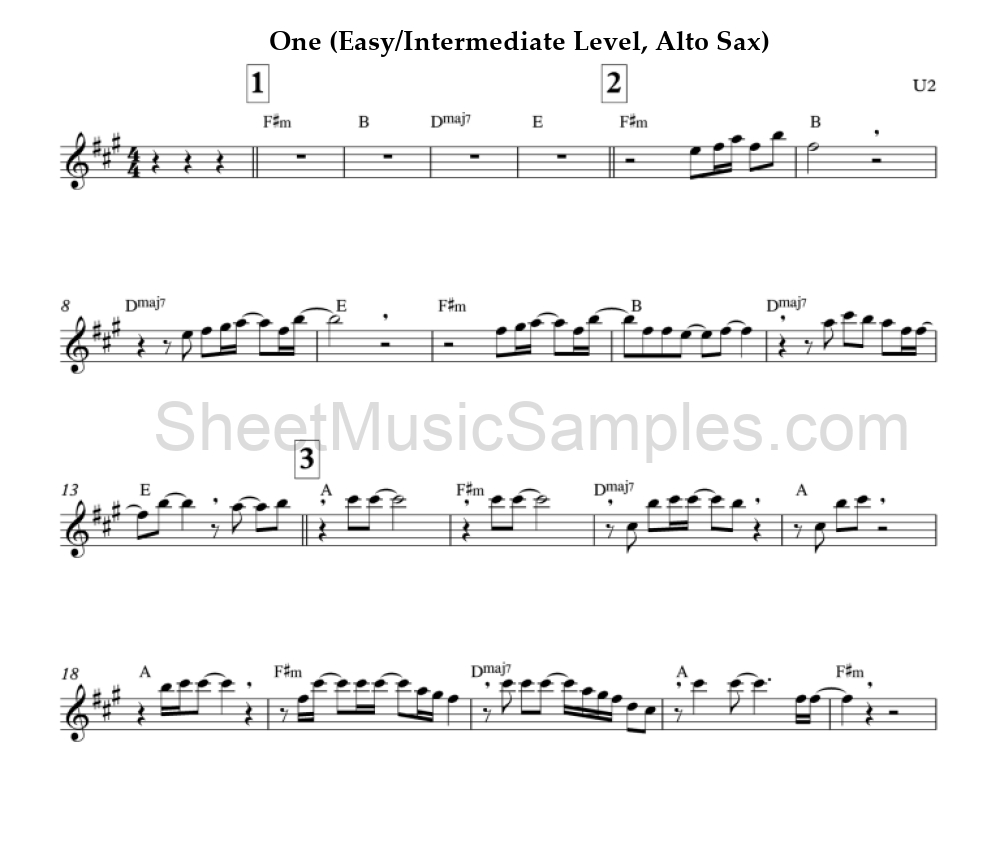 One (Easy/Intermediate Level, Alto Sax)