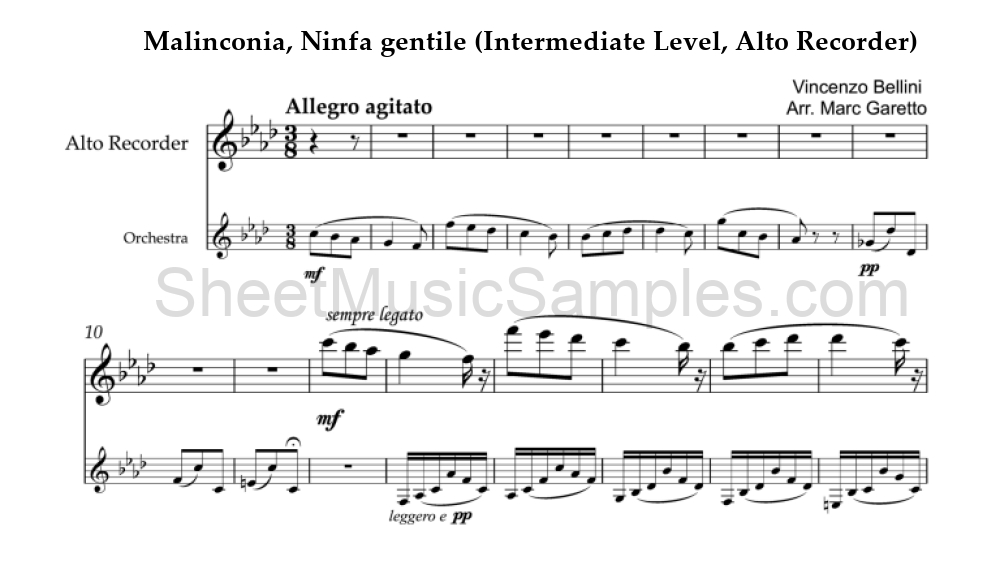 Malinconia, Ninfa gentile (Intermediate Level, Alto Recorder)