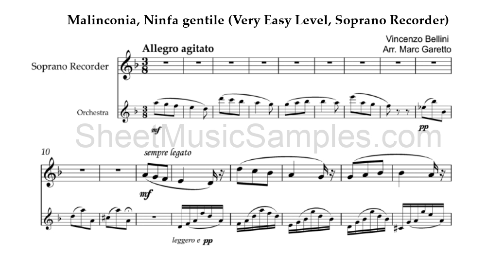 Malinconia, Ninfa gentile (Very Easy Level, Soprano Recorder)