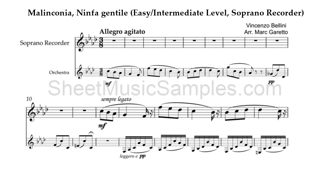 Malinconia, Ninfa gentile (Easy/Intermediate Level, Soprano Recorder)