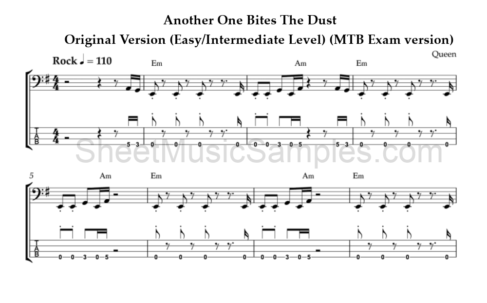 Another One Bites The Dust - Original Version (Easy/Intermediate Level) (MTB Exam version)