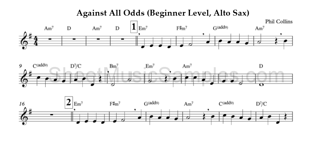 Against All Odds (Beginner Level, Alto Sax)