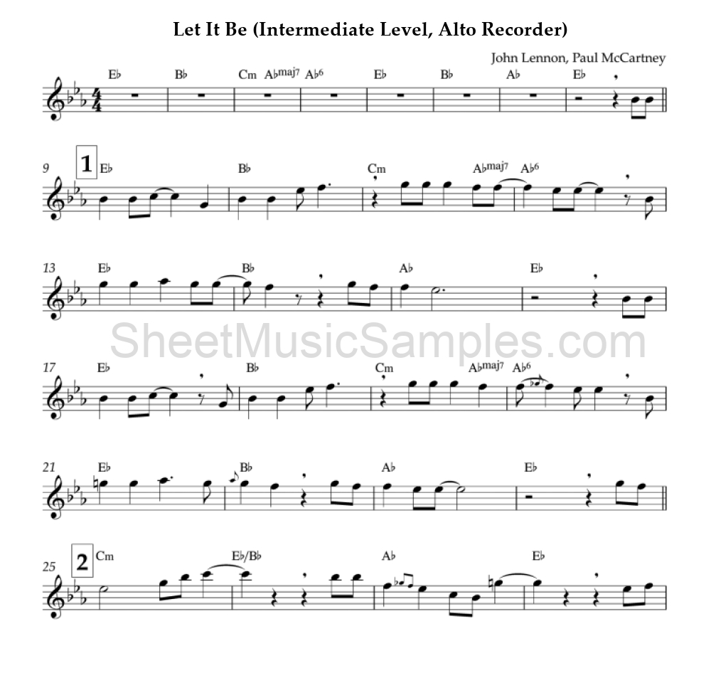 Let It Be (Intermediate Level, Alto Recorder)