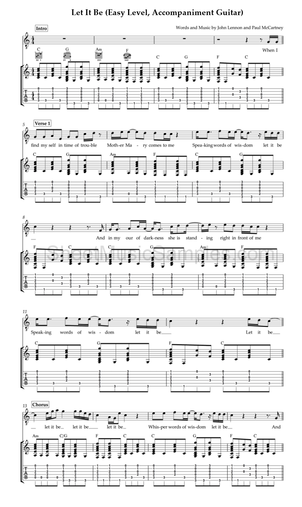 Let It Be (Easy Level, Accompaniment Guitar)